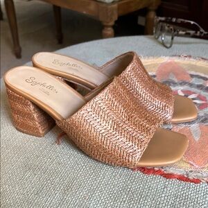 Seychelles Tan Mules with Woven Texture